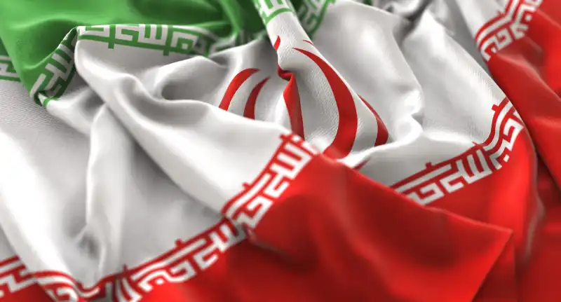 iran flag ruffled beautifully waving macro close up shot